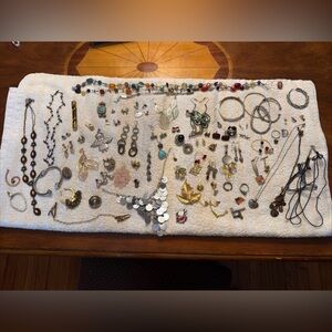 Large Costume Jewelry Lot Necklaces Bracelets Brooches Beads AS IS